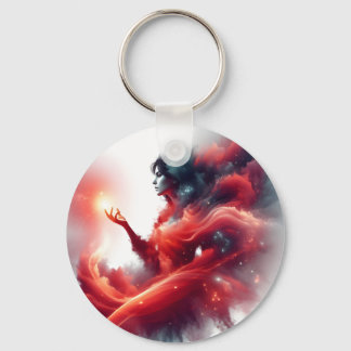 Cosmic Celestial Goddess Abstract Red Cloud Galaxy Key Ring