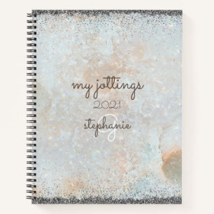 Cosmic Celestial Silver Glitter Girly Monogram Notebook