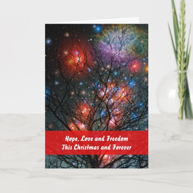Cosmic Christmas Tree with Greeting Holiday Card (Front)