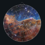 Cosmic Cliffs Carina Nebula Space Webb Telescope  Dartboard<br><div class="desc">In the heart of the Carina Nebula, 7, 600 light-years away, lies a scene of breathtaking cosmic violence. Here, the edge of a gigantic gaseous cavity rears up like a monstrous wall, its surface sculpted into a fantastical landscape of peaks and valleys. These are the aptly named "Cosmic Cliffs, "...</div>