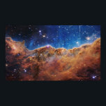 Cosmic Cliffs Carina Nebula Space Webb Telescope Poster<br><div class="desc">In the heart of the Carina Nebula, 7, 600 light-years away, lies a scene of breathtaking cosmic violence. Here, the edge of a gigantic gaseous cavity rears up like a monstrous wall, its surface sculpted into a fantastical landscape of peaks and valleys. These are the aptly named "Cosmic Cliffs, "...</div>