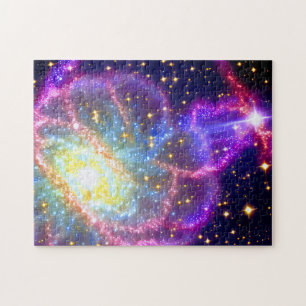Cosmic Colorful Galaxy with Neon Starry Night Jigsaw Puzzle