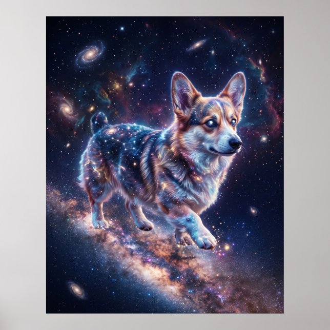 Cosmic Corgi Milky Way Galaxy Art Poster (Front)