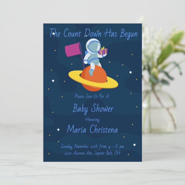 Cosmic Countdown Baby Shower Invitation (Standing Front)