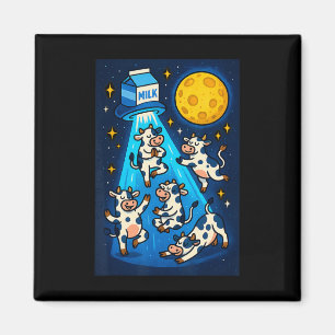 Cosmic Cow Yoga Abduction Cartoon Cows, Milk Carto Magnet
