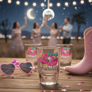 Cosmic Cowgirl Pink Disco Ball Cowboy Hat Bachelor Shot Glass