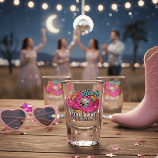 Cosmic Cowgirl Pink Disco Ball Cowboy Hat Bachelor Shot Glass