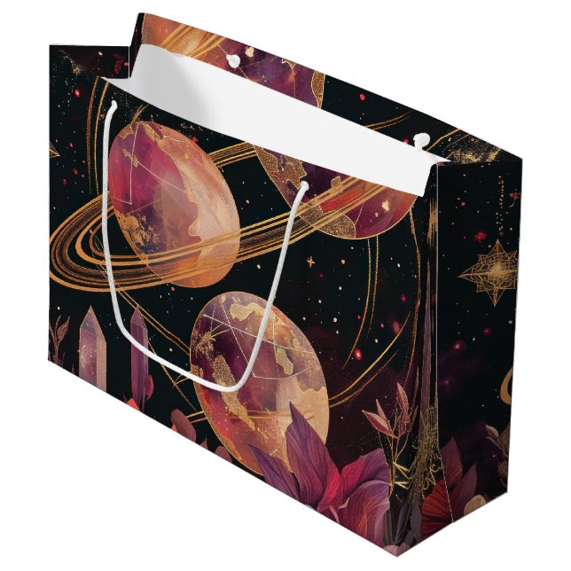 Cosmic Crystal Ringed Planet Fantasy Art (11) Large Gift Bag (Front Angled)