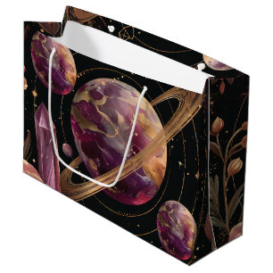 Cosmic Crystal Ringed Planet Fantasy Art (1) Large Gift Bag