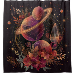 Cosmic Crystal Ringed Planet Fantasy Art (2) Shower Curtain