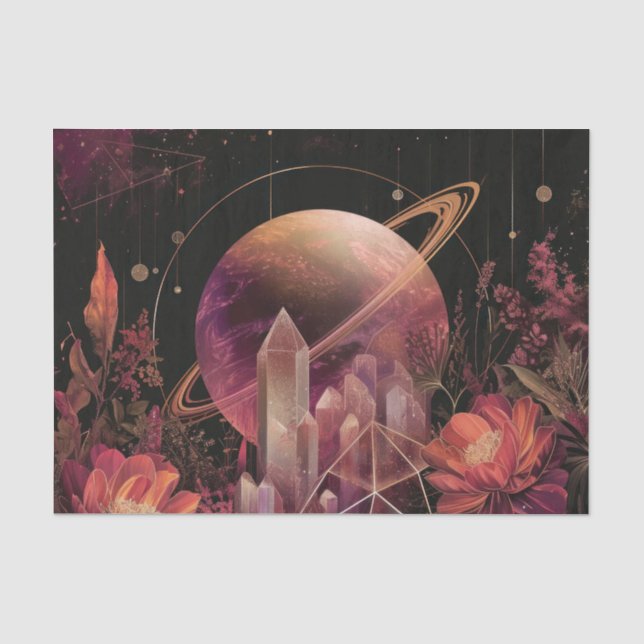 Cosmic Crystal Ringed Planet Fantasy Art (4) Tissue Paper (Front)