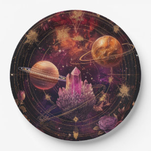 Cosmic Crystal Ringed Planet Fantasy Art (8) Paper Plate