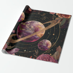 Cosmic Crystal Ringed Planet Fantasy Art Wrapping Paper