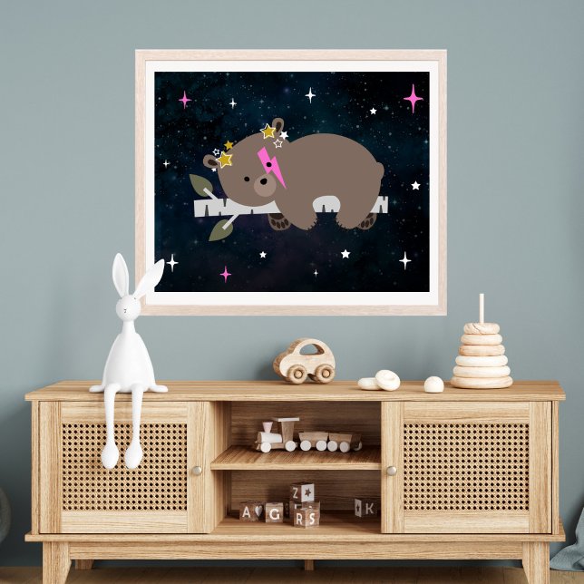 Cosmic Cub Sleepy Wild One Pink Girl Nursery Poster (Creator Uploaded)