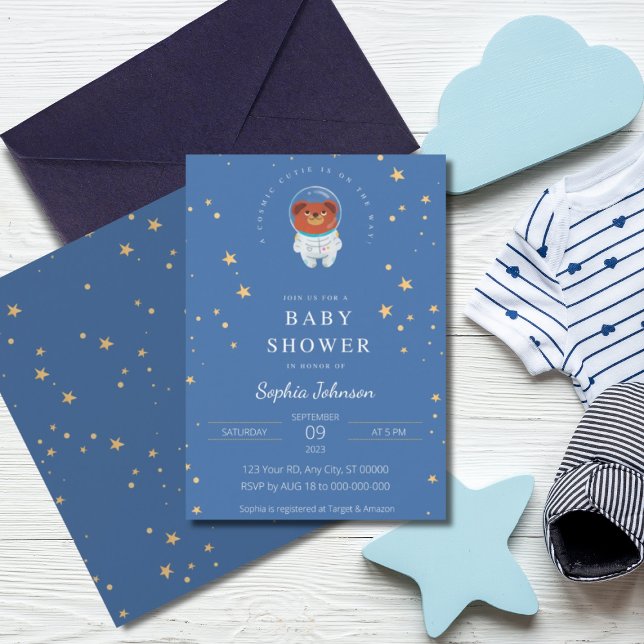 Cosmic Cutie is on the Way! Bear Baby Shower Invitation (Creator Uploaded)