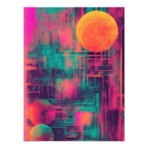 Cosmic Dance of Spheres in Neon Nebula Photo Print
