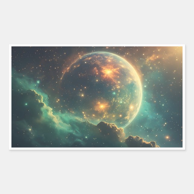 Cosmic Dawn Nebula Design Rectangular Sticker (Front)