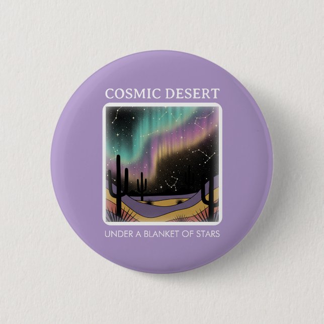 Cosmic Desert Aurora • Retro Western Night Sky 6 Cm Round Badge (Front)