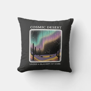 Cosmic Desert Aurora • Retro Western Night Sky Cushion