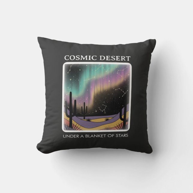 Cosmic Desert Aurora • Retro Western Night Sky Cushion (Front)