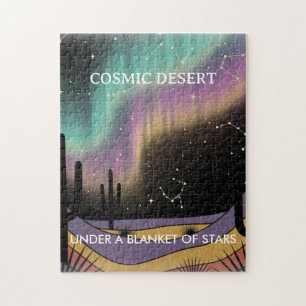 Cosmic Desert Aurora • Retro Western Night Sky Jigsaw Puzzle