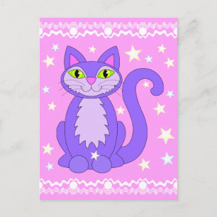 Cosmic Design Cat Stars Art Postcard Vertical Pink