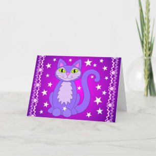 Cosmic Design Cat Stars Art Purple Greeting Cards