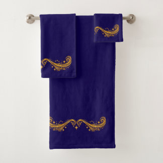 Cosmic Design Gold Galaxy Luxury Bath Towel Set