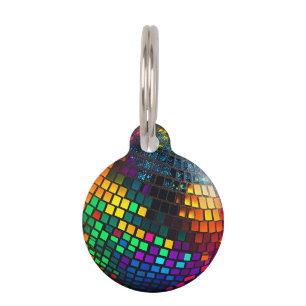 Cosmic Disco Ball Pet ID Tag Retro Dog Name Tag