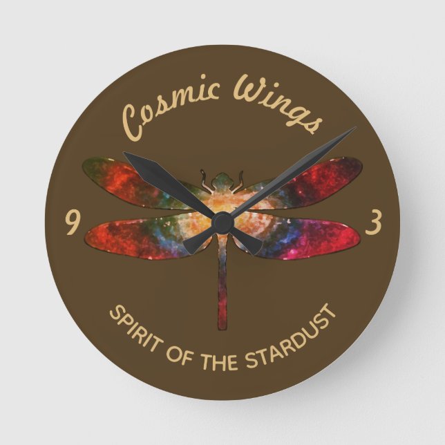 Cosmic Dragonfly - Galaxy Wings & Nebula Trails Round Clock (Front)