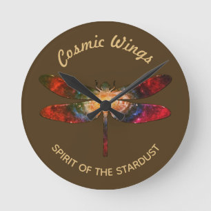 Cosmic Dragonfly • Galaxy Wings (NO NUMBERS) Round Clock