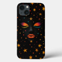 Cosmic Dream Rainbow Galaxy Woman Face Stars Black