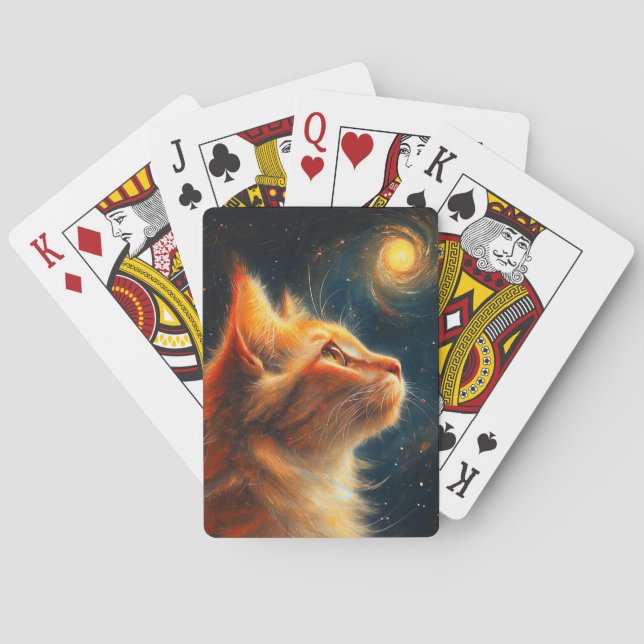 Cosmic Dreamer | Ginger Cat Stargazing Playing Cards (Back)