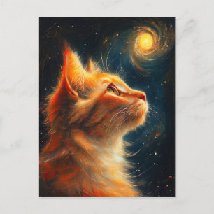 Cosmic Dreamer Ginger Cat Stargazing Postcard