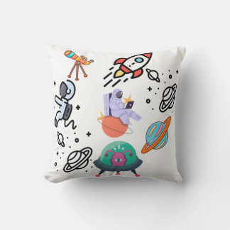 "Cosmic Dreams Astronaut & Telescope Pillow" Cushion