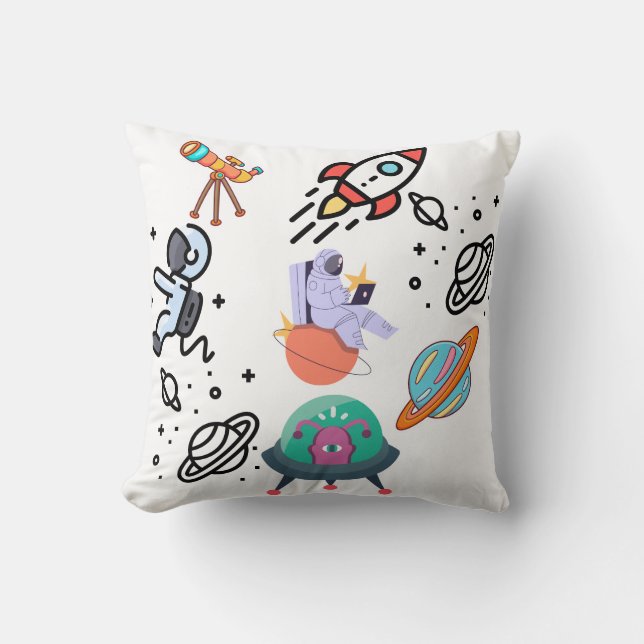 "Cosmic Dreams Astronaut & Telescope Pillow" Cushion (Front)