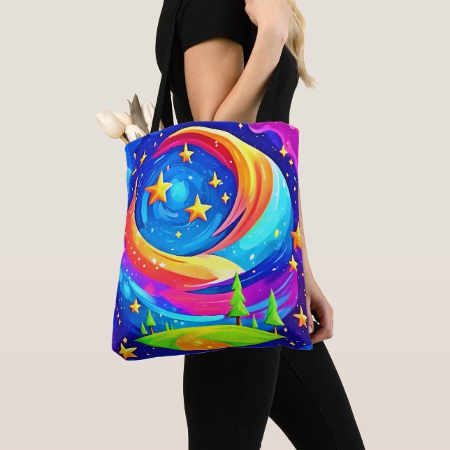 Cosmic Dreamscape: A Celestial Adventure Tote Bag (Close Up)
