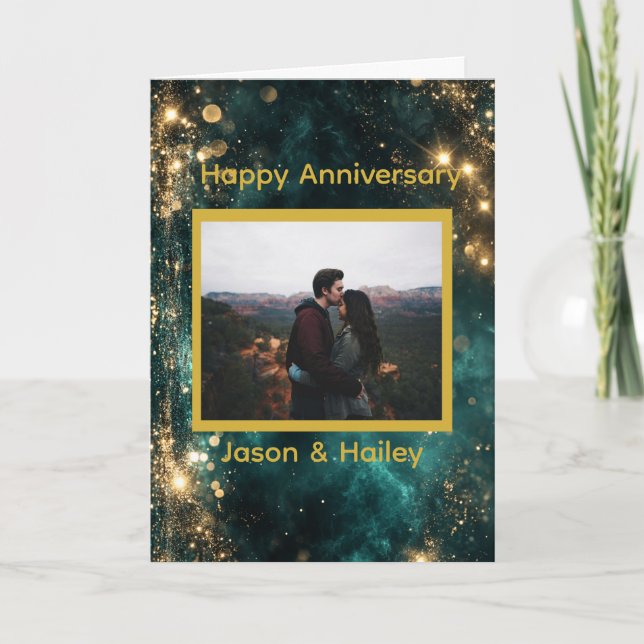 Cosmic Dreamscape Golden Sparkles Custom Photo Card (Front)