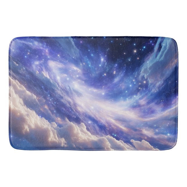 Cosmic Dreamscape: Swirling Nebula & Starry Night Bath Mat (Front)