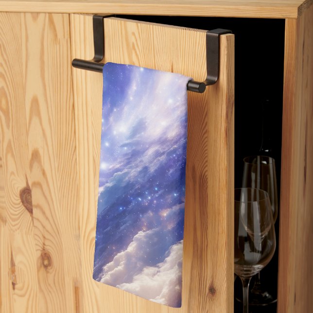 Cosmic Dreamscape: Swirling Nebula & Starry Night Tea Towel (Thirds Fold)