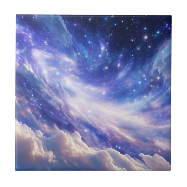 Cosmic Dreamscape: Swirling Nebula & Starry Night Tile (Front)