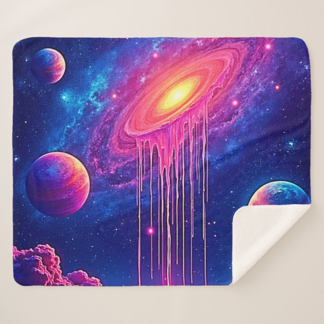 Cosmic Drip: Galaxy's Sweet Essence Sherpa Blanket (Front (Horizontal))