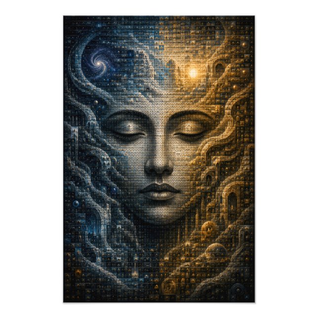 Cosmic Duality Micro Mosaic Face 3D Poster (Front)