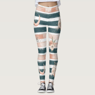 Cosmic Earth Tone Stripe with Tribal Moon Leggings