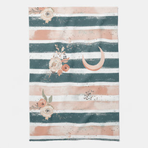 Cosmic Earth Tone Stripe with Tribal Moon Tea Towel