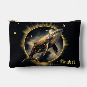 Cosmic elegance, the golden, black whale accessory pouch