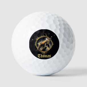 Cosmic elegance, the golden, black whale  golf balls