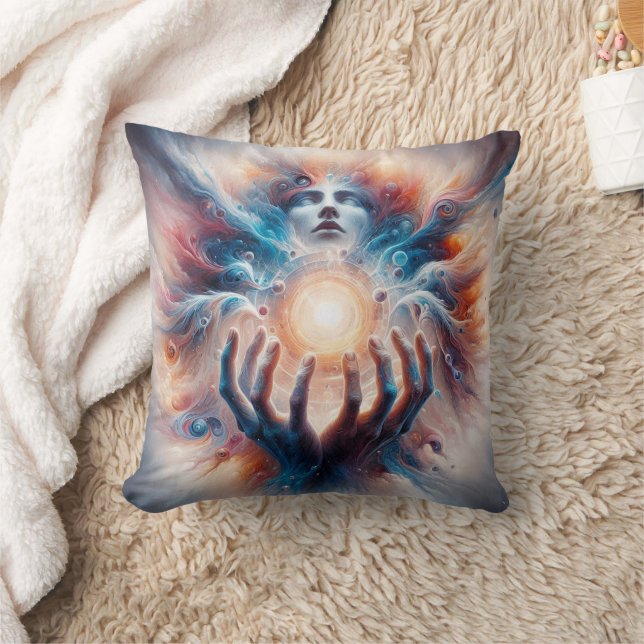 Cosmic Energy Embraced by Hands Cushion (Blanket)