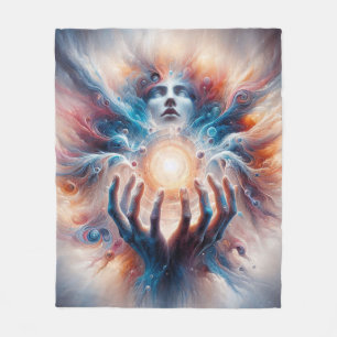 Cosmic Energy Embraced by Hands Fleece Blanket