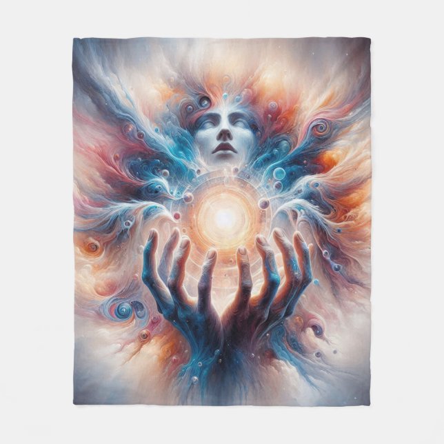 Cosmic Energy Embraced by Hands Fleece Blanket (Front)